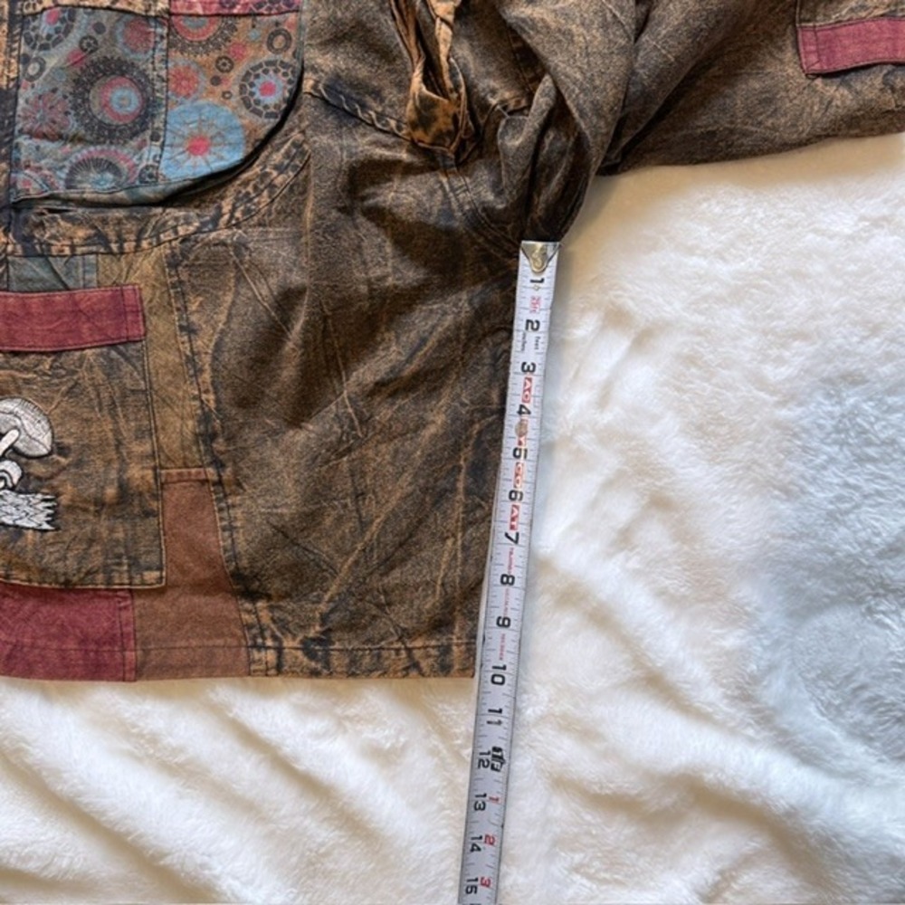 Rising International Boho Patchwork Mushroom Shorts XL Brown Acid Wash NWT - Picture 5 of 7